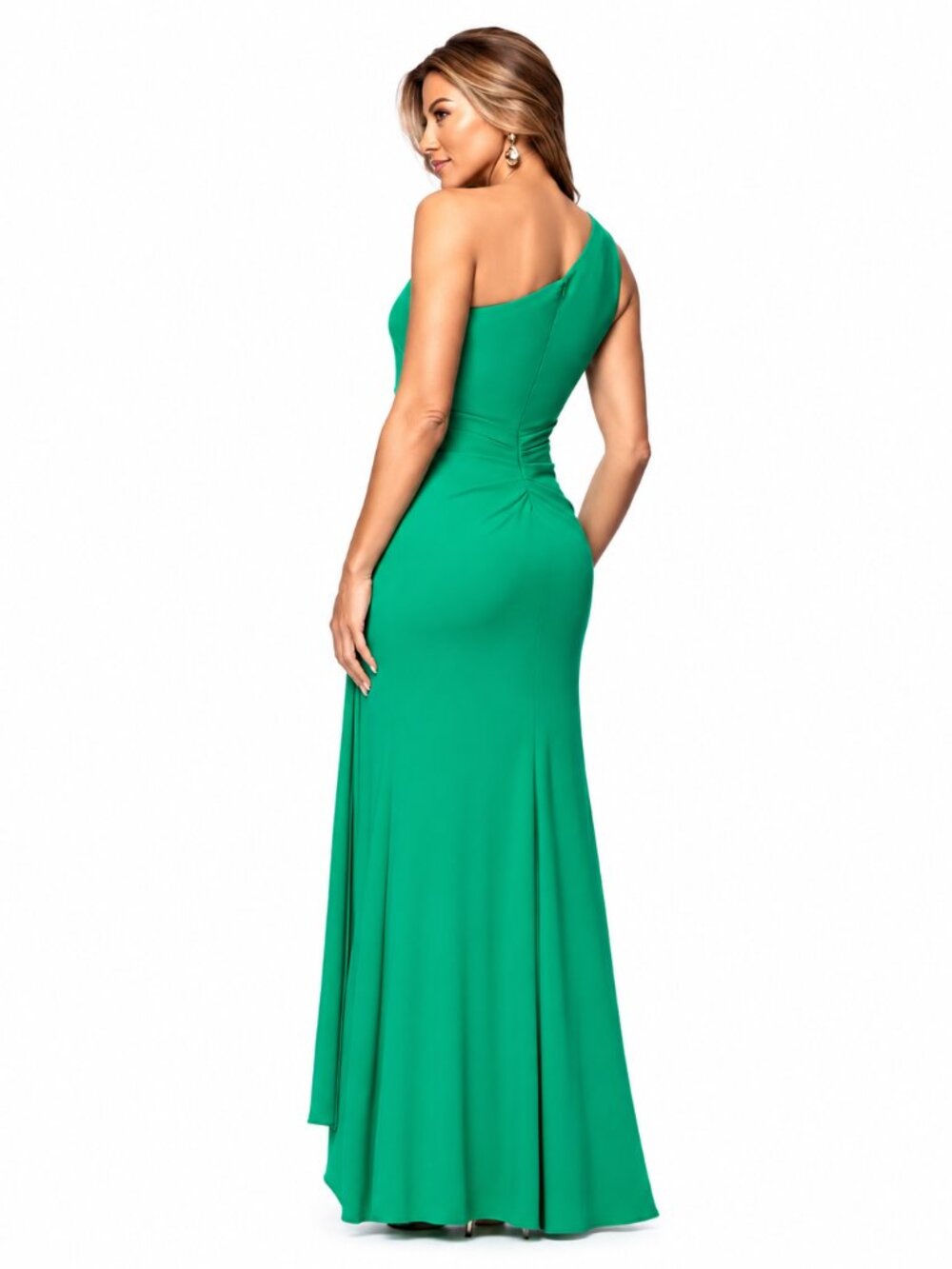 XSCAPE Emerald Green One Shoulder Draped Formal Gown Size 10 NWT - Picture 6 of 6